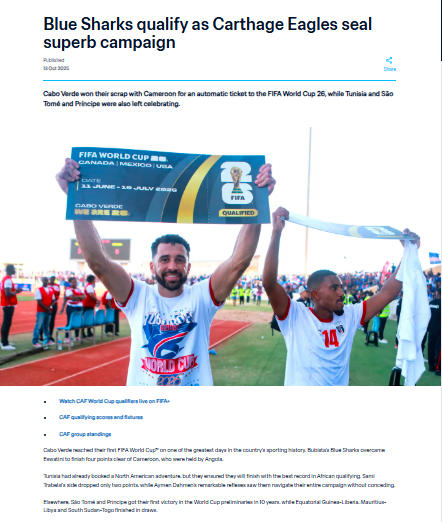 达宝优配 “蓝鲨军团”创奇迹 人口54.6万佛得角首进世界杯